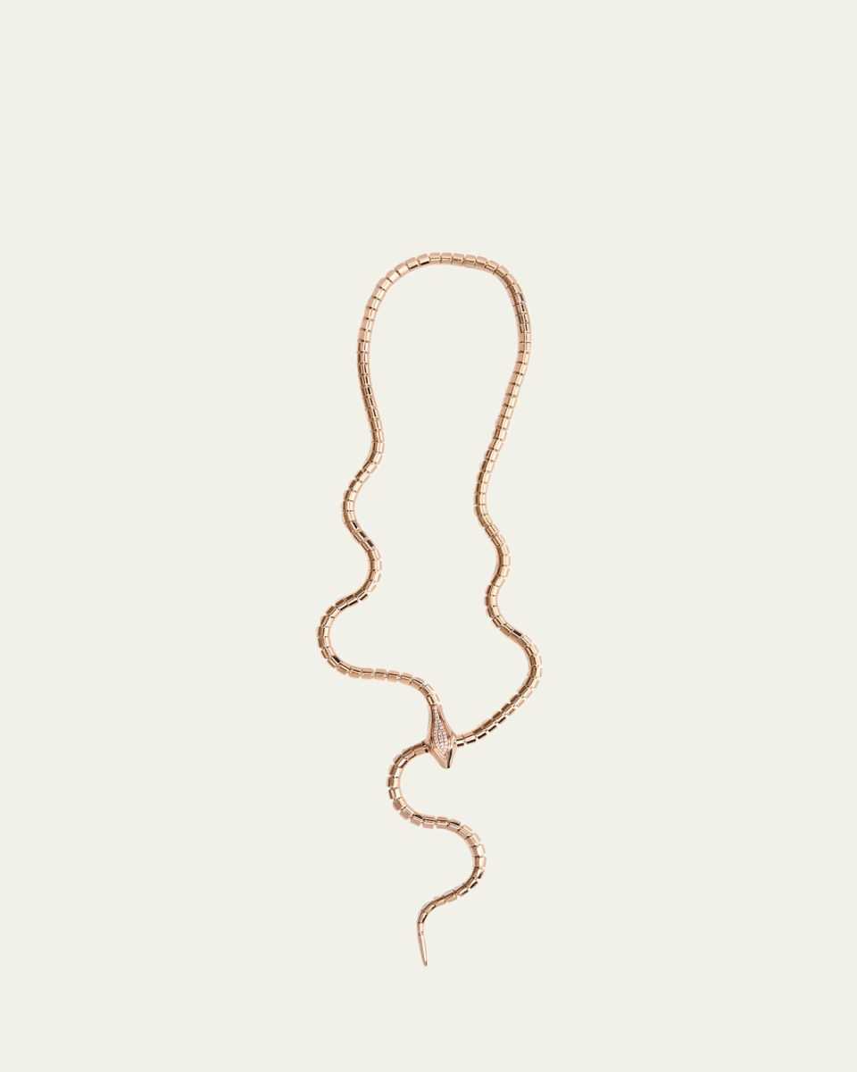 18K Rose Gold Snake Lariat Wrap Around Necklace with Diamonds